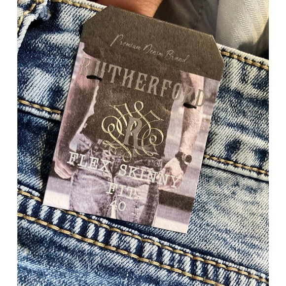 NWT Rutherford Flex Skinny Fit Jeans Size 40x34 Men’s Blue Ripped - Picture 7 of 11